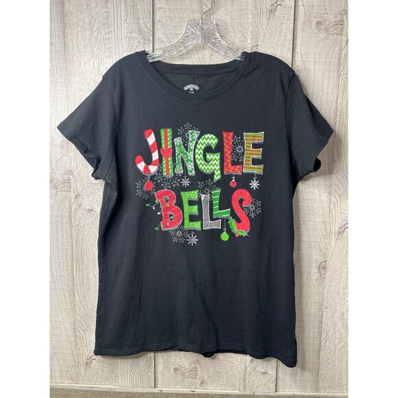 Holiday Time Tops - Holiday Time Jingle Bells Graphic T Shirt Womens XL Black Christmas Top